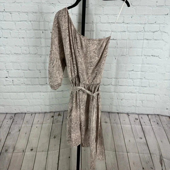 Rebecca Taylor One Shoulder Snakeskin Print Silk Belted Dress Size 4 - Picture 1 of 5